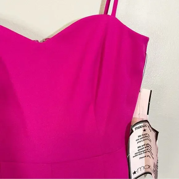 Bebe Sweetheart Neck Sleeveless Scuba Crepe Slit Jumpsuit Fuchsia Pink XS NWT - Picture 9 of 13